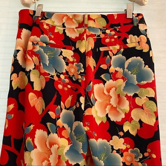 LOFT Floral Culottes Wide Leg 6 Petite Asian Style Pattern Black Red Blue - Picture 4 of 7